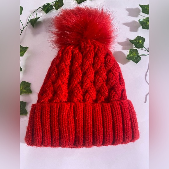 PAGE  Winter Ribbed Beanie Crossed Cap Chunky Cable Knit Pompom Soft Warm Hat - Picture 10 of 10